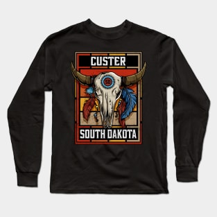 Custer South Dakota Native American Bison Skull Long Sleeve T-Shirt